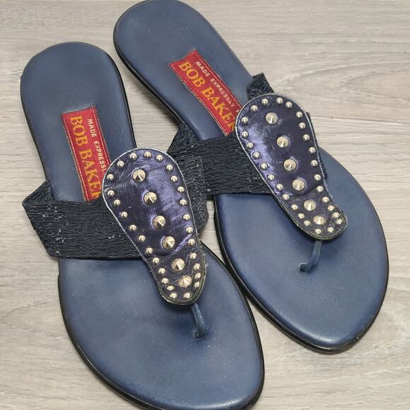 Bob Baker Exclusive Women's Sandals Kitten Heel Blue Gold Accent Size 7 - Picture 4 of 6